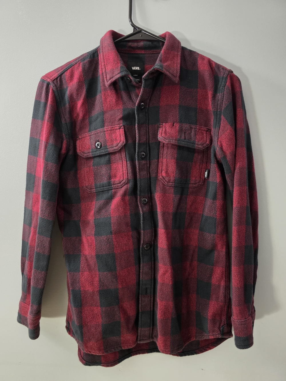 Vans Red and Black Buffalo Plaid Fleece Button-Up Shirt Jacket Large